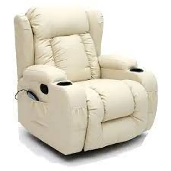 BOXED DESIGNER CAESAR CREAM LEATHER POWER RECLINING EASY CHAIR (2 BOXES)