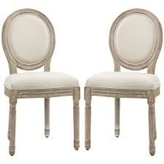 BOXED HOMCOM SET OF TWO FRENCH STYLE WOODEN DINING CHAIRS - CREAM WHITE