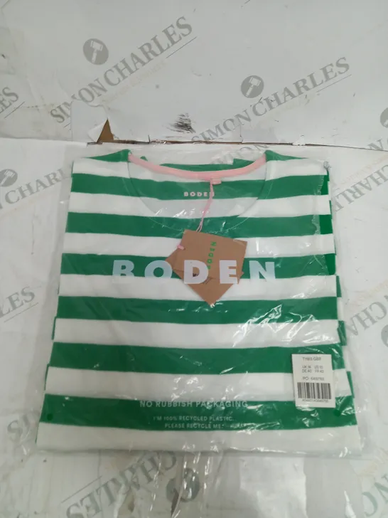 BODEN GREEN/WHITE SHIRT SIZE 14