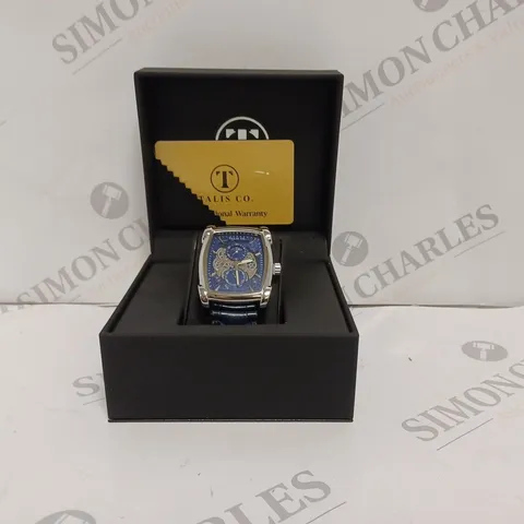 TALIS CO MENS WATCH - MOON PHASE MOVEMENT - SUB DIAL - STAINLESS STEEL CASE - LEATHER STRAP - DISPLAY BOX 