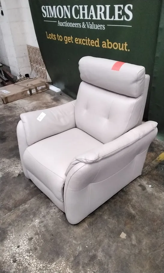 QUALITY ITALIAN DESIGNER PLUTONE POWER RECLINER ARMCHAIR IN WHITE GREY LEATHER