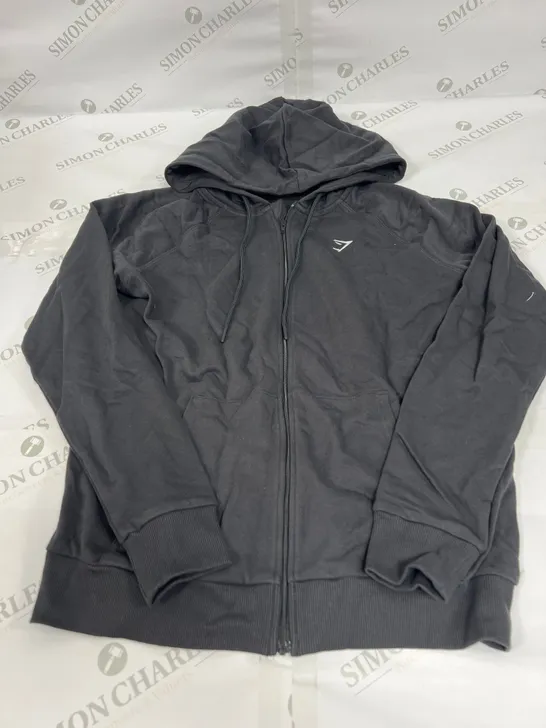 GYMSHARK ZIP THROUGH HOODIE IN BLACK SIZE SMALL