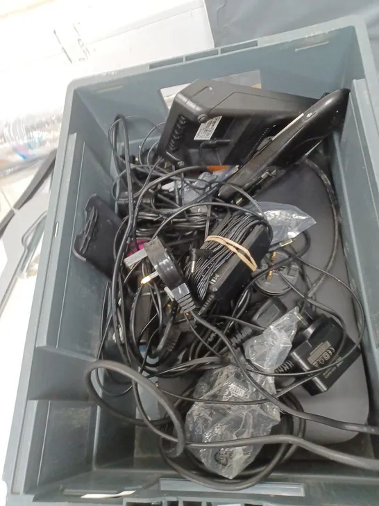 BOX OF APPROXIMATELY 20 ASSORTED ELECTRICAL ITEMS TO INCLUDE SKY TV BOXES, REMOTE CONTROLS AND POWER CABLES