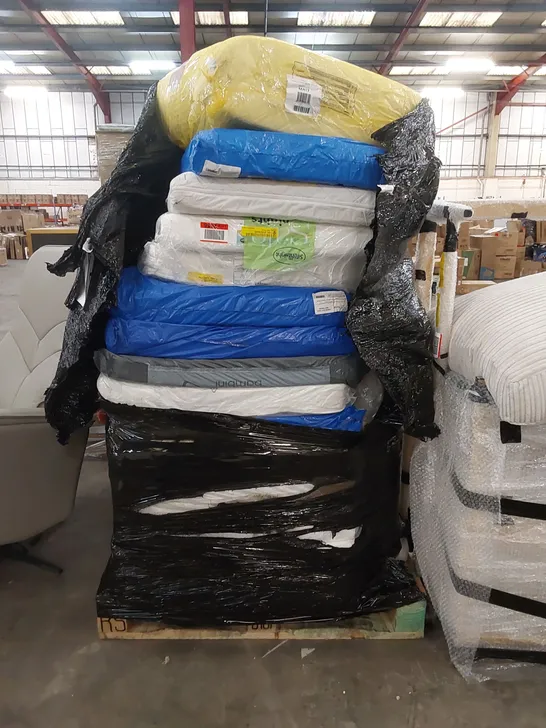 PALLET TO CONTAIN A LARGE QUANTITY OF DESIGNER COT AND BABY MATTRESSES // SIZES MAY VARY