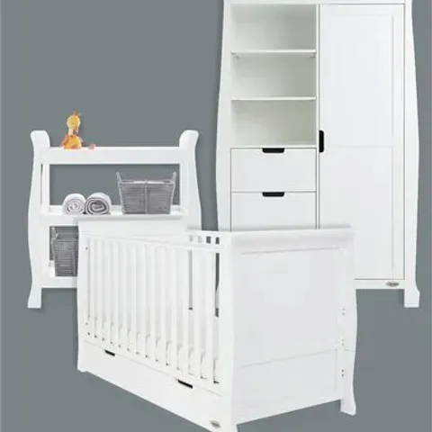 BOXED STAMFORD COT BED 3-PIECE NURSERY FURNITURE SET (5 OF 6 BOXES, MISSING 1 BOX)