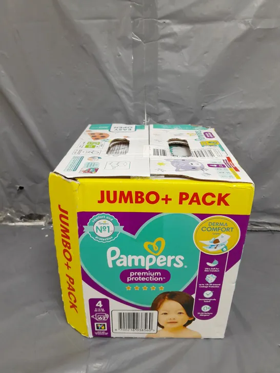 BOXED PAMPERS PREMIUM PROTECTION SIZE 4, 62 NAPPIES, 9KG - 14KG, JUMBO+ PACK, PAMPERS COMFORT & PROTECTION FOR SENSITIVE SKIN