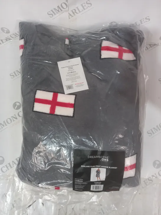 DREAMSCENE BY OHS ENGLAND FLAG PRINT HOODIE BLANKET IN CHARCOAL - ONE SIZE