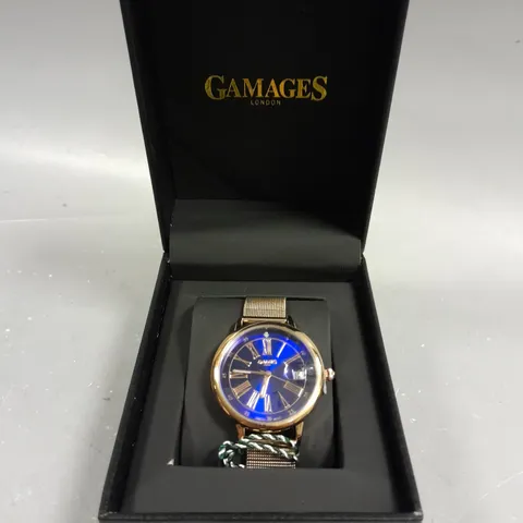 GAMAGES LONDON LADIES SOPHISTICATED ROSE BLUE DIAL WATCH 