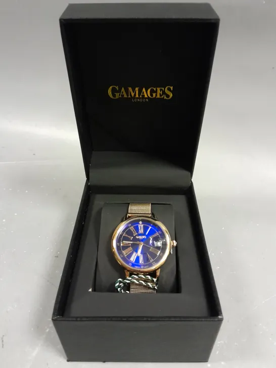 GAMAGES LONDON LADIES SOPHISTICATED ROSE BLUE DIAL WATCH 