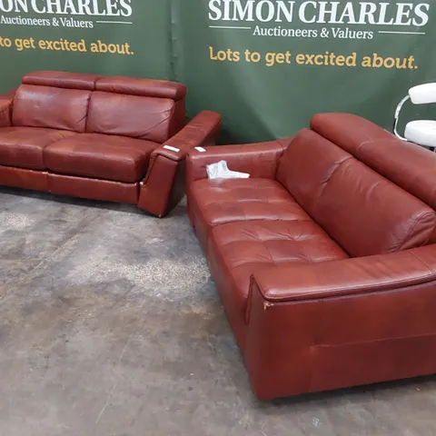 PAIR OF QUALITY ITALIAN DESIGNER POWER RECLINING TWO SEATER SOFAS CHESTNUT LEATHER 