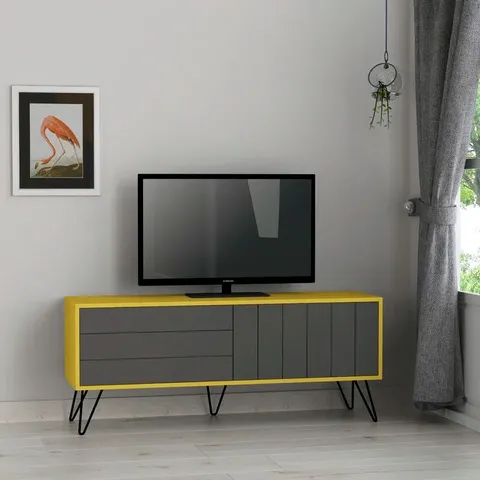 BOXED ADRIAN TV STAND FOR TV'S UPTO 60" - GREY/YELLOW