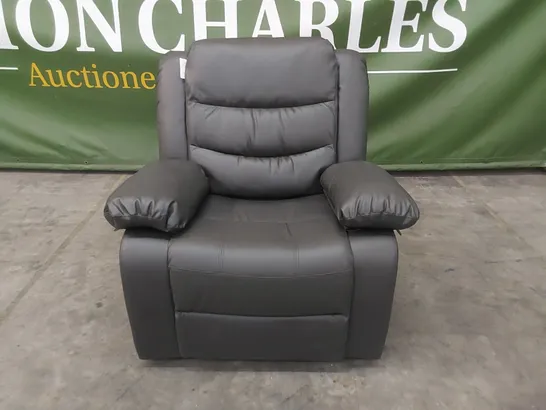 QUALITY DESIGNER FAUX LEATHER MANUAL RECLINER ARMCHAIR - GREY