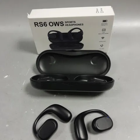 BOXED RS6 OWS WIRELESS SPORTS EARPHONES IN BLACK 