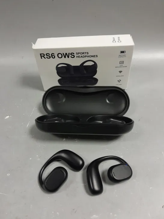 BOXED RS6 OWS WIRELESS SPORTS EARPHONES IN BLACK 