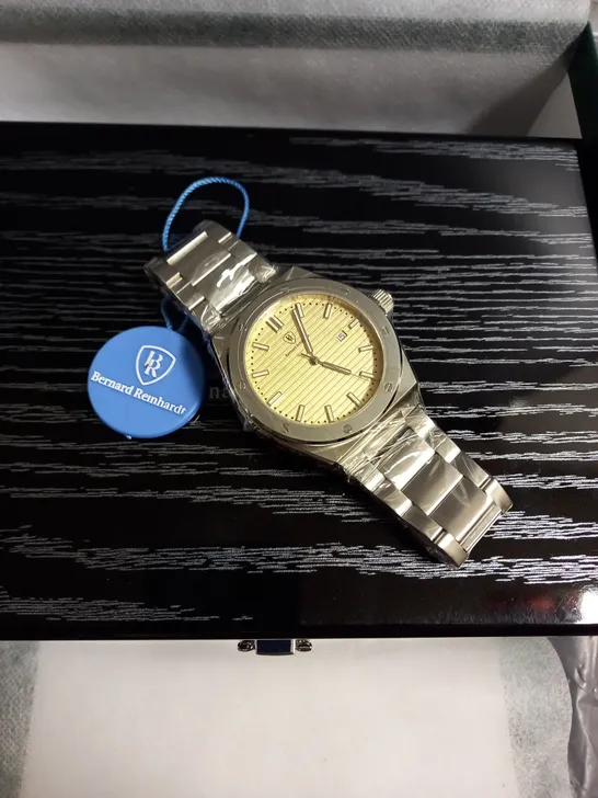 BOXED BERNARD REINHARDT STAINESS STEEL GOLD FACE WATCH