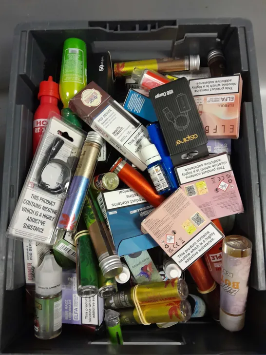 APPROXIMATELY 30 ASSORTED E-CIG PRODUCTS & ACCESSORIES TO INCLUDE DISPOSABLES, LIQUIDS, COILS ETC 