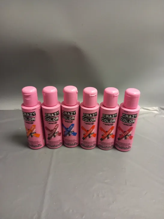 LOT OF 6 BOTTLES OF CRAZY COLOR SEMI-PERMANENT HAIR COLOUR CREAM VARIOUS COLOURS 100ML