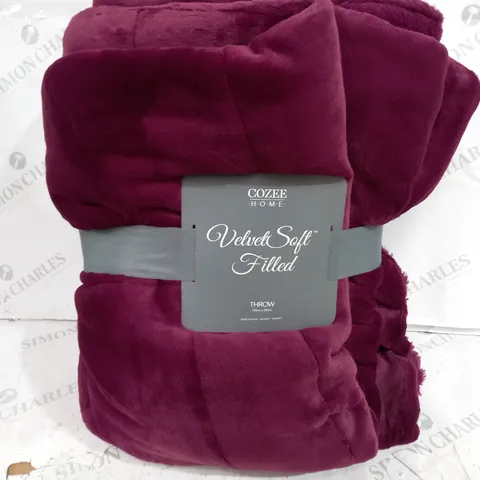 COZEE HOME VELVETSOFT FILLED THROW IN BURGUNDY