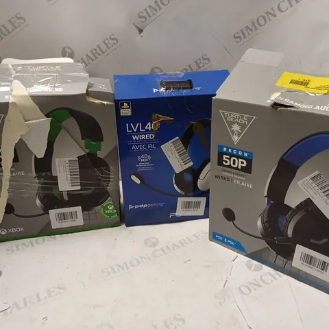 APPROXIMATELY 25 BOXED HEADSETS TO INCLUDE TURTLE BEACH RECON 50X, TURTLE BEACH RECON 50P, PDP PLAYSTATION HEADSET, ETC