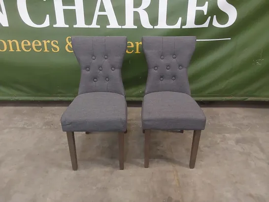 SET OF 2 BEWLEY SLATE GREY FABRIC BUTTON BACK DINING CHAIRS 