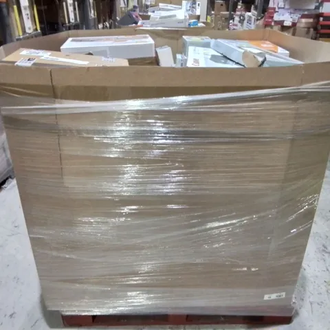 PALLET CONTAINING A LARGE QUANTITY OF ASSORTED TECH ITEMS TO INCLUDE BLUETOOTH BOOMBOX, VARIOUS HEADPHONES AND HP AND CANON PRINTERS