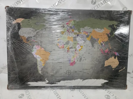 BOXED LANAKK WORLD MAP FRENCH GRAPHIC ART ON CANVAS IN GREY 40X60CM