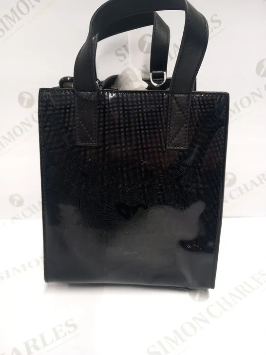 KENZO PARIS TIGER BLACK PATENT LEATHER SHOPPING BAG