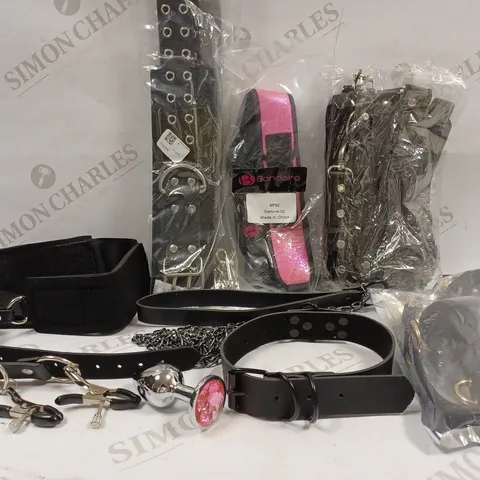 BOX OF APPROX 15 ASSORTED ADULT BONDAGE ITEMS 