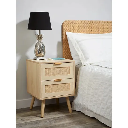 BOXED CETO 2 DRAWER WICKER & RATTAN BEDSIDE TABLE (1 BOX)