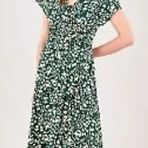 MONSOON BLAKE FLORAL SHORT SLEEVE ABSTRACT MIDI DRESS DARK GREEN MEDIUM