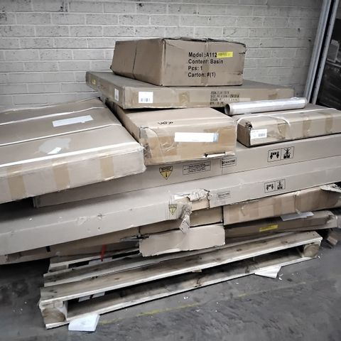 PALLET OF ASSORTED BOXED FURNITURE PARTS.