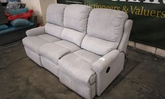 QUALITY BRITISH DESIGNED & MANUFACTURED G PLAN NEWMARKET 3 SEATER POWER RECLINER PIERO SILVER FABRIC SOFA