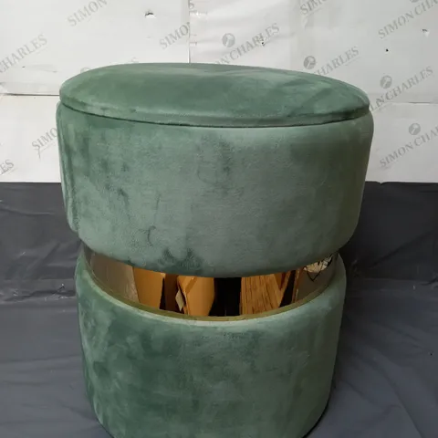 ROUND STORAGE VELVET FOOTSTOOL OTTOMAN IN GREEN	