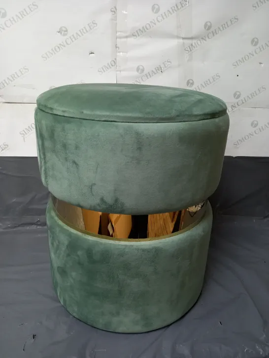 ROUND STORAGE VELVET FOOTSTOOL OTTOMAN IN GREEN	