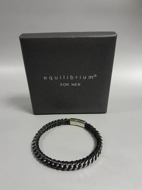 EQUILIBRIUM MENS LEATHER CHAIN BRACELET 