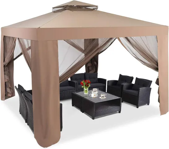 BOXED COSTWAY CANOPY GAZEBO TENT SHELTER GARDEN LAWN PATIO WITH MOSQUITO NETTING - BEIGE 