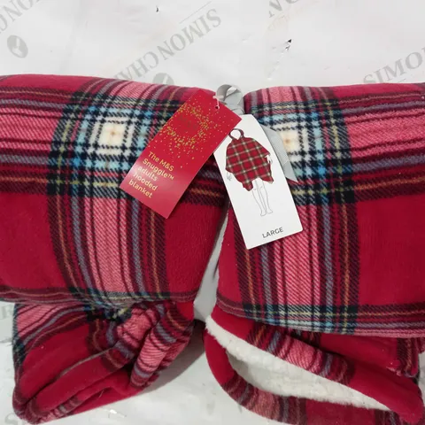 M&S HOME SNUGGLE ADULT'S HOODED BLANKET IN RED CHECK SIZE LARGE