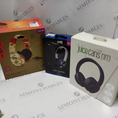 APPROXIMATELY 8 ASSORTED BOXED HEADSETS/HEADPHONES TO INCLUDE STEALTH, GAME, JUICE, ETC