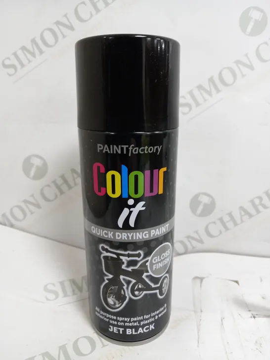 BOX OF 12 PAINT FACTORY COLOUR IT JET BLACK SPRAY PAINT