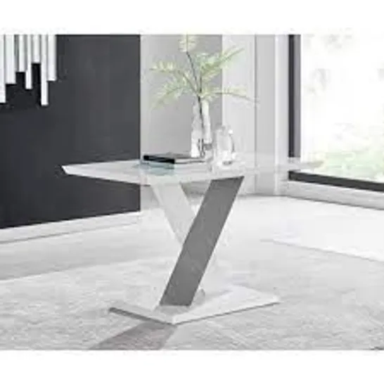 BOXED CHOWCHILLA MONZA 4 SEAT WHITE HIGH GLOSS DINING TABLE (3 BOXES)