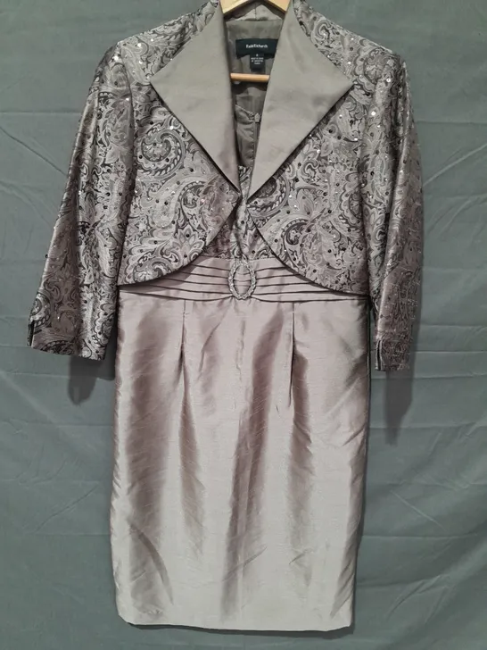 R&M RICHARDS TAUPE DAMASK DRESS AND JACKET - 8