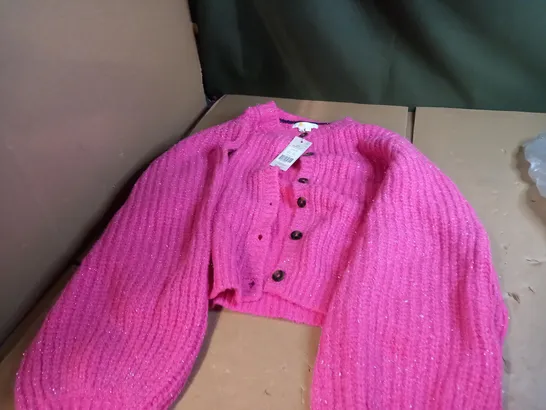 PINK/GLITTER BUTTON KNITTED JACKET UK 16