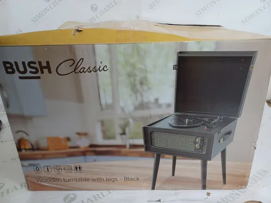 BOXED BUSH CLASSIC WOODEN TURNTABLE WITH LEGS IN BLACK