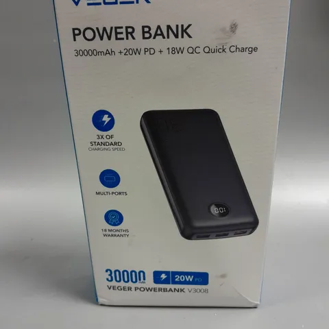 BOXED VEGER 30000MAH QUICK CHARGE POWER BANK 