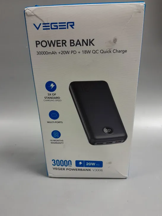 BOXED VEGER 30000MAH QUICK CHARGE POWER BANK 