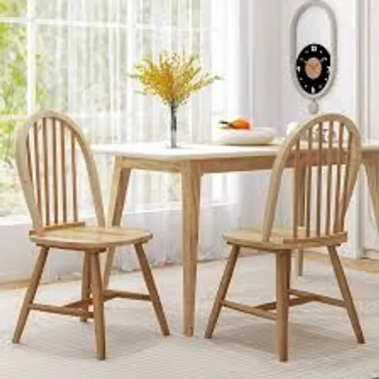 BOXED 2 PIECE WOODEN KITCHEN DINING CHAIRS WITH HIGH SPINDLE BACK - NATURAL 