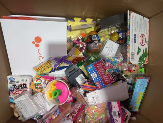 BOX OF APPROXIMATELY 20 ASSORTED TOYS AND GAMES TO INCLUDE FLYING SWING AMUSEMENT PARK SERIES, JOHN LEWIS WOODEN BUS & TAXI, DISNEY WINNIE THE POOH DOMINOES, ETC