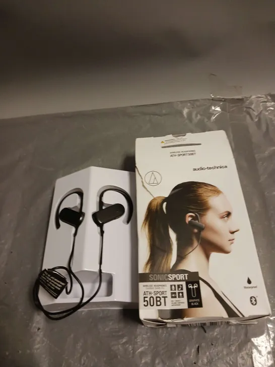 BOXED AUDIO-TECHNICA SONICSPORT WIRELESS HEADPHONES IN BLACK 