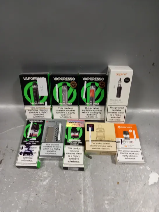 APPROXIMATELY 20 ASSORTED E-CIGARETTE PRODUCTS/ACCESSORIES TO INCLUDE ASPIRE, GEEK VAPE, VAPORESSO ETC 