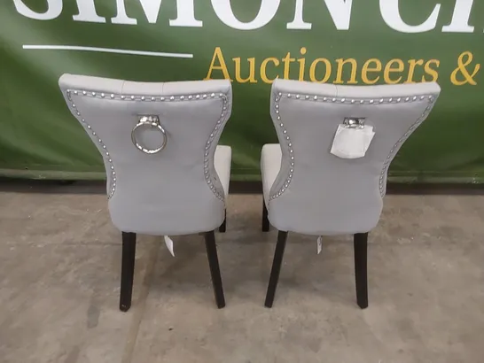 SET OF 2 KENSINGTON LIGHT GREY FAUX LEATHER BUTTON BACK DINING CHAIRS 